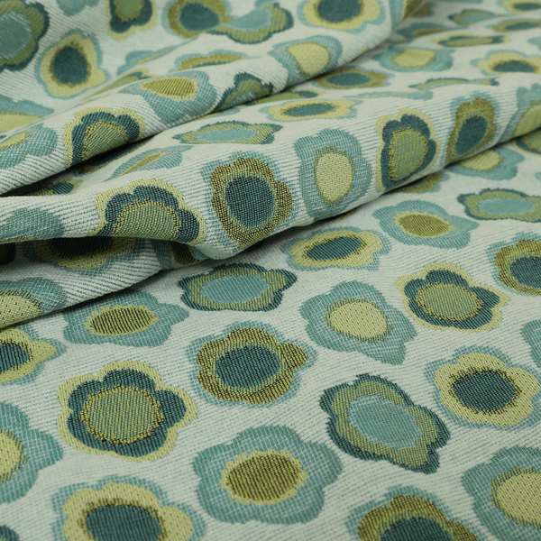 Floral Bud Pattern Blue Green Coloured Soft Chenille Textured Material Upholstery Fabric JO-1421 - Roman Blinds