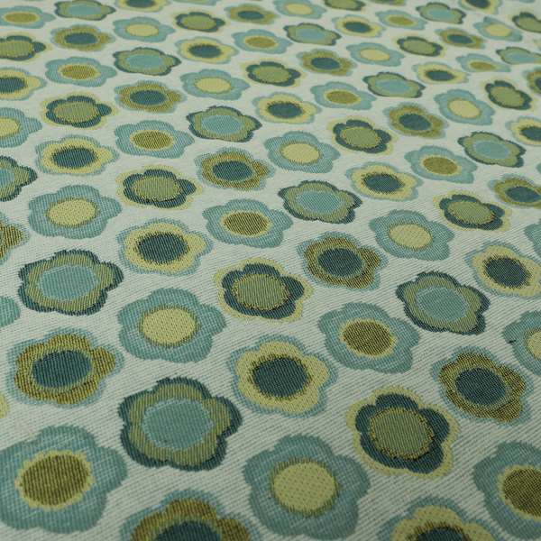 Floral Bud Pattern Blue Green Coloured Soft Chenille Textured Material Upholstery Fabric JO-1421 - Roman Blinds