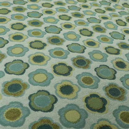 Floral Bud Pattern Blue Green Coloured Soft Chenille Textured Material Upholstery Fabric JO-1421 - Made To Measure Curtains