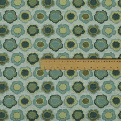 Floral Bud Pattern Blue Green Coloured Soft Chenille Textured Material Upholstery Fabric JO-1421 - Roman Blinds