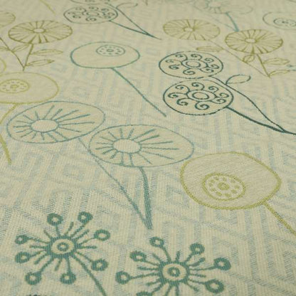 Floral Theme Pattern Blue Green Coloured Soft Chenille Textured Material Upholstery Fabric JO-1422 - Roman Blinds