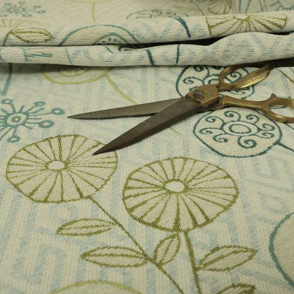 Floral Theme Pattern Blue Green Coloured Soft Chenille Textured Material Upholstery Fabric JO-1422 - Roman Blinds