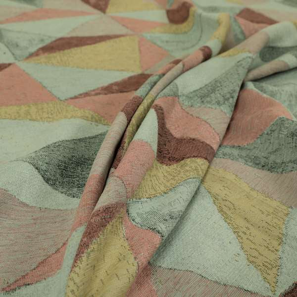 Diamond Geometric Pattern Pink Blue Yellow Coloured Soft Chenille Textured Material Upholstery Fabric JO-1423 - Roman Blinds