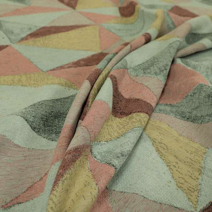 Diamond Geometric Pattern Pink Blue Yellow Coloured Soft Chenille Textured Material Upholstery Fabric JO-1423 - Made To Measure Curtains