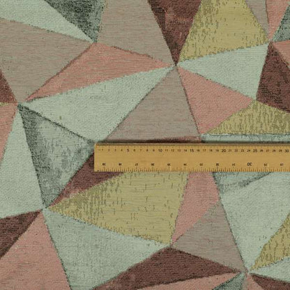Diamond Geometric Pattern Pink Blue Yellow Coloured Soft Chenille Textured Material Upholstery Fabric JO-1423 - Roman Blinds