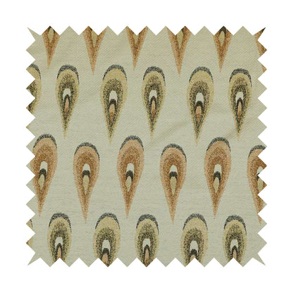 Peacock Feather Pattern White Orange Yellow Coloured Soft Chenille Textured Material Upholstery Fabric JO-1424 - Roman Blinds