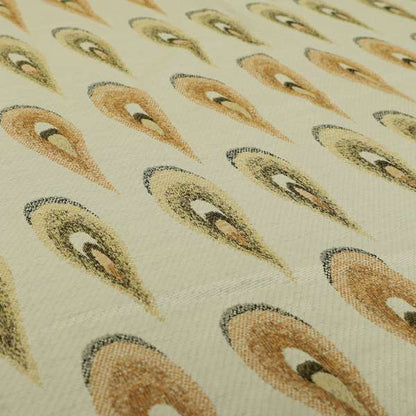 Peacock Feather Pattern White Orange Yellow Coloured Soft Chenille Textured Material Upholstery Fabric JO-1424 - Roman Blinds