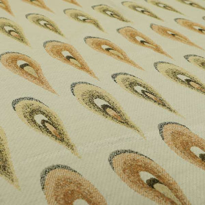 Peacock Feather Pattern White Orange Yellow Coloured Soft Chenille Textured Material Upholstery Fabric JO-1424