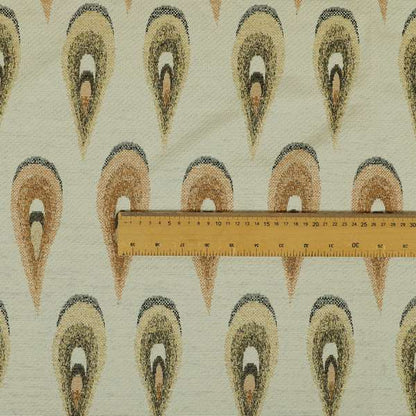 Peacock Feather Pattern White Orange Yellow Coloured Soft Chenille Textured Material Upholstery Fabric JO-1424