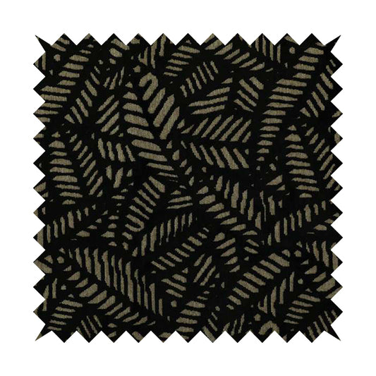 Palm Leaf Jungle Inspired Pattern Black Coloured Soft Velvet Textured Upholstery Fabric JO-1425