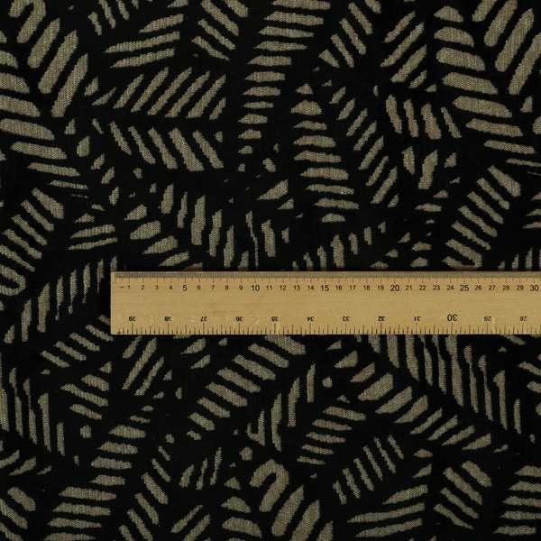 Palm Leaf Jungle Inspired Pattern Black Coloured Soft Velvet Textured Upholstery Fabric JO-1425 - Roman Blinds