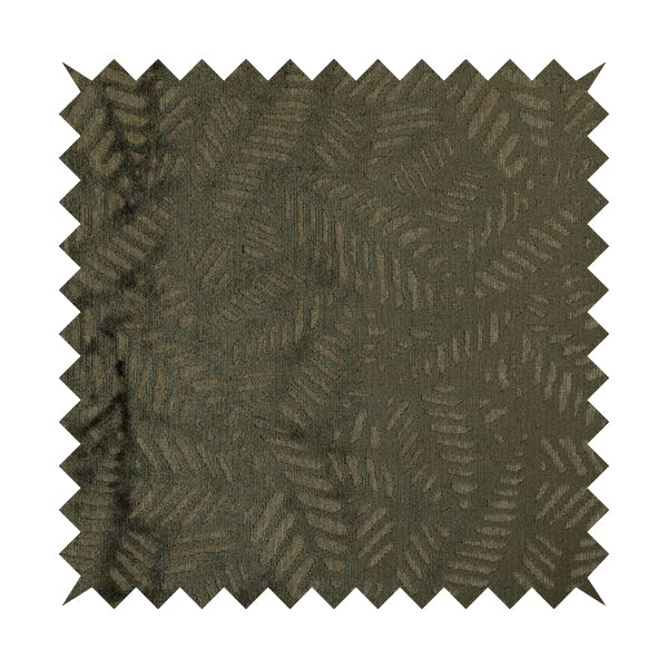 Palm Leaf Jungle Inspired Pattern Brown Coloured Soft Velvet Textured Upholstery Fabric JO-1426