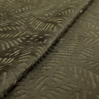 Palm Leaf Jungle Inspired Pattern Brown Coloured Soft Velvet Textured Upholstery Fabric JO-1426 - Roman Blinds