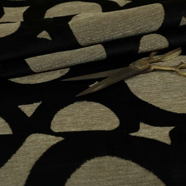 Circular Inspired Pattern Black Coloured Soft Velvet Textured Upholstery Fabric JO-1427 - Roman Blinds