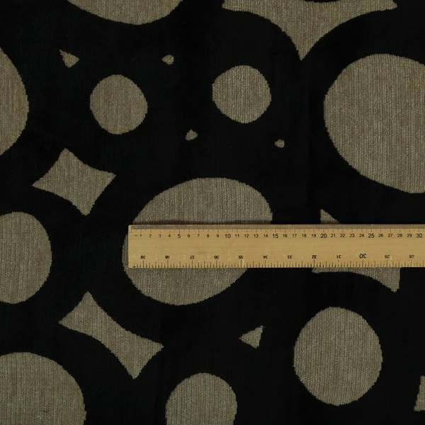 Circular Inspired Pattern Black Coloured Soft Velvet Textured Upholstery Fabric JO-1427 - Handmade Cushions