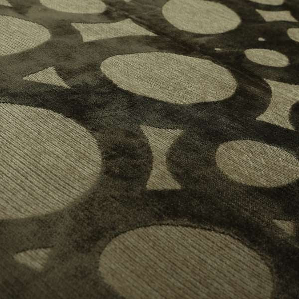 Circular Inspired Pattern Brown Coloured Soft Velvet Textured Upholstery Fabric JO-1428