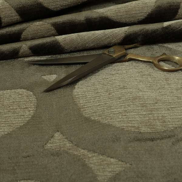 Circular Inspired Pattern Brown Coloured Soft Velvet Textured Upholstery Fabric JO-1428