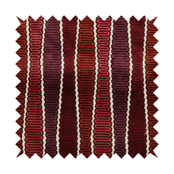 Ziani Designer Eclipsed Striped Pattern In Vibrant Purple Red Pink Orange Colour Velvet Upholstery Fabric JO-143 - Made To Measure Curtains