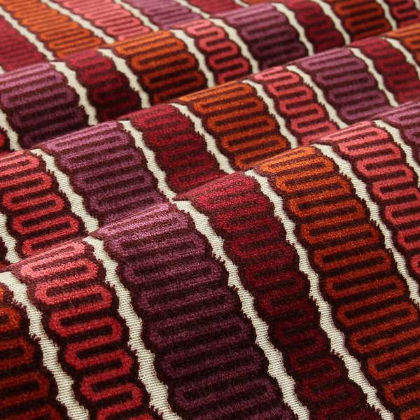 Ziani Designer Eclipsed Striped Pattern In Vibrant Purple Red Pink Orange Colour Velvet Upholstery Fabric JO-143 - Made To Measure Curtains