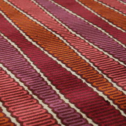 Ziani Designer Eclipsed Striped Pattern In Vibrant Purple Red Pink Orange Colour Velvet Upholstery Fabric JO-143 - Made To Measure Curtains