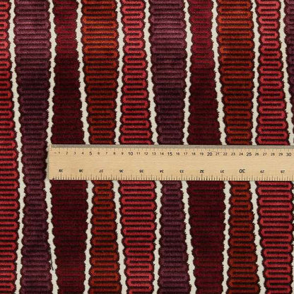 Ziani Designer Eclipsed Striped Pattern In Vibrant Purple Red Pink Orange Colour Velvet Upholstery Fabric JO-143 - Made To Measure Curtains