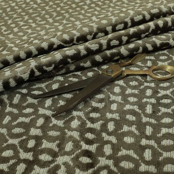 Geometric Small Inspired Pattern Brown Coloured Soft Velvet Textured Upholstery Fabric JO-1430 - Roman Blinds