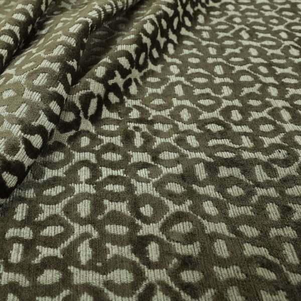 Geometric Small Inspired Pattern Brown Coloured Soft Velvet Textured Upholstery Fabric JO-1430 - Roman Blinds