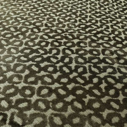 Geometric Small Inspired Pattern Brown Coloured Soft Velvet Textured Upholstery Fabric JO-1430