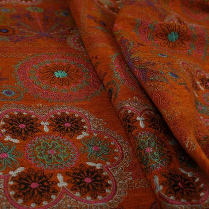 Zamorin Detailed Colourful Weave Patchwork Theme Pattern Orange Multicoloured Chenille Fabric JO-1432 - Made To Measure Curtains