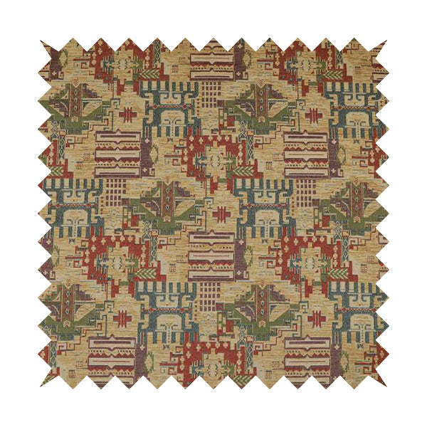 Zoque Kilim Tribal Theme Patchwork Intricate Pattern Beige Colour Chenille Fabric JO-1440 - Handmade Cushions