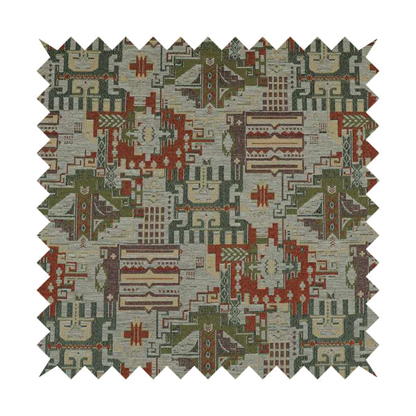 Zoque Kilim Tribal Theme Patchwork Intricate Pattern Grey Colour Chenille Fabric JO-1442 - Roman Blinds