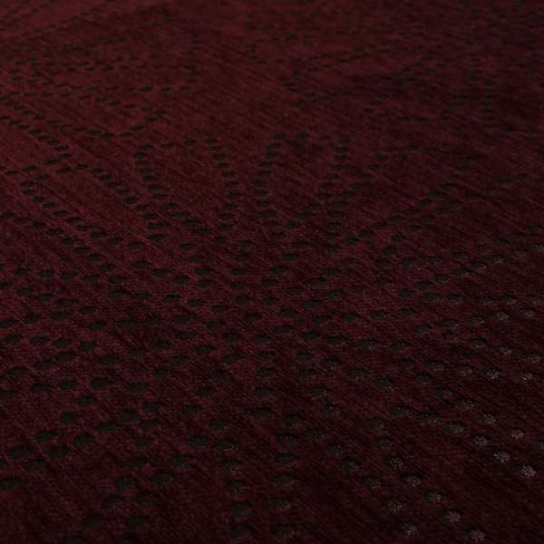 Vegas Wine Plum Shine Effect Geometric Floral Pattern Soft Chenille Upholstery Fabric JO-145