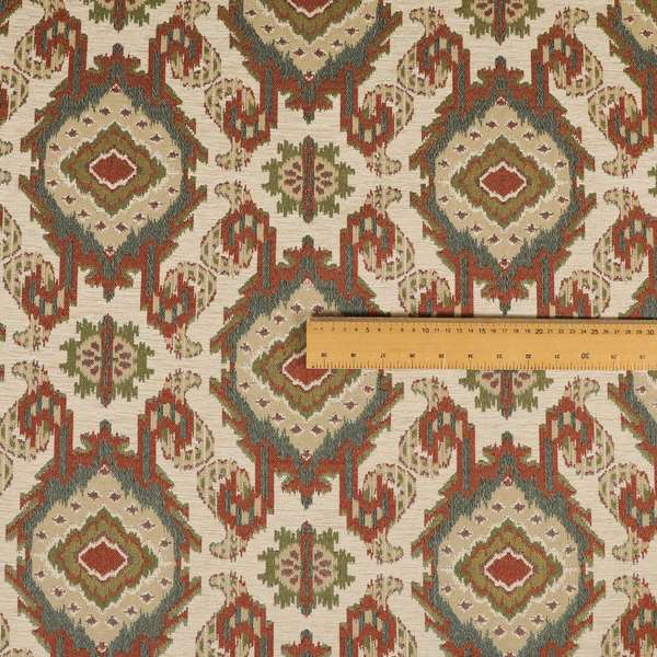 Mazahua Tribal Theme Damask Intricate Pattern Cream Coloured Chenille Fabric JO-1451 - Roman Blinds