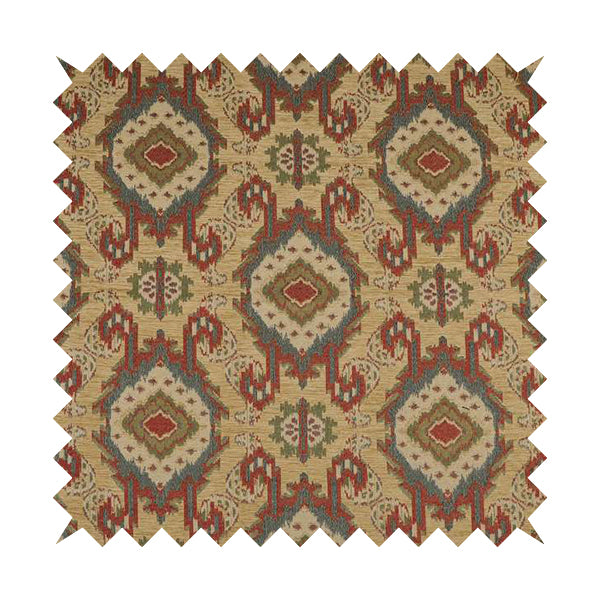 Mazahua Tribal Theme Damask Intricate Pattern Beige Coloured Chenille Fabric JO-1452 - Roman Blinds