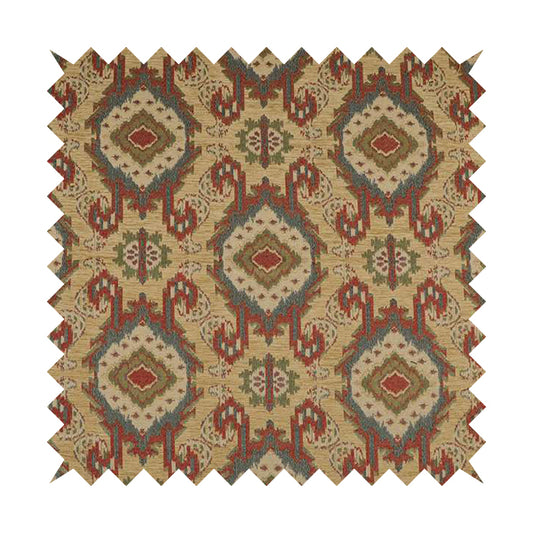 Mazahua Tribal Theme Damask Intricate Pattern Beige Coloured Chenille Fabric JO-1452