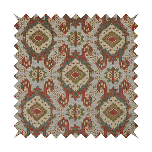 Mazahua Tribal Theme Damask Intricate Pattern Grey Coloured Chenille Fabric JO-1453