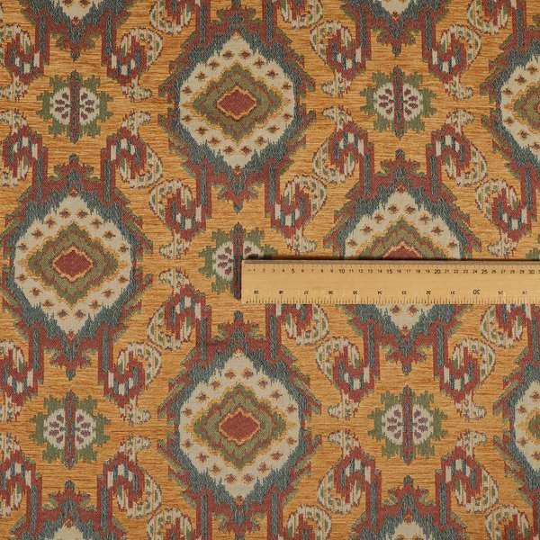 Mazahua Tribal Theme Damask Intricate Pattern Golden Orange Coloured Chenille Fabric JO-1454 - Roman Blinds