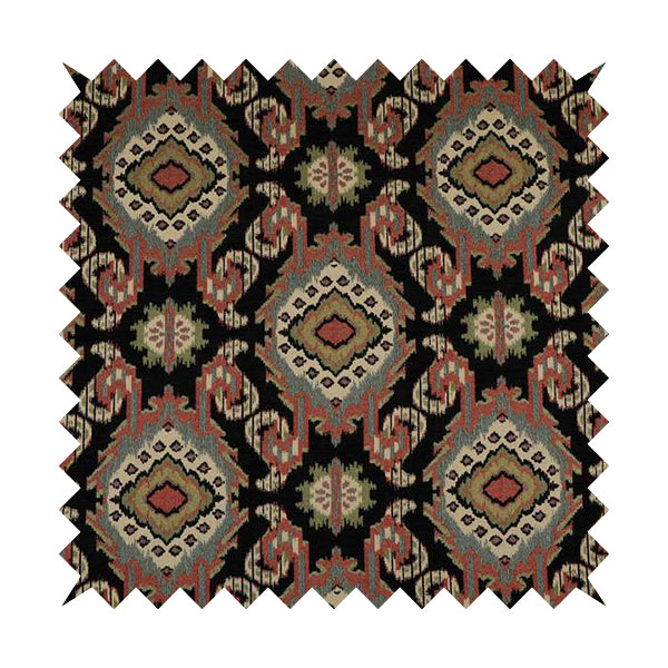 Mazahua Tribal Theme Damask Intricate Pattern Black Coloured Chenille Fabric JO-1455 - Roman Blinds