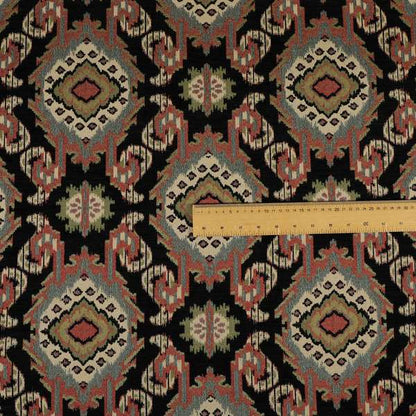 Mazahua Tribal Theme Damask Intricate Pattern Black Coloured Chenille Fabric JO-1455 - Roman Blinds