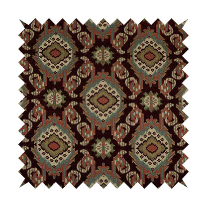 Mazahua Tribal Theme Damask Intricate Pattern Burgundy Coloured Chenille Fabric JO-1456 - Roman Blinds