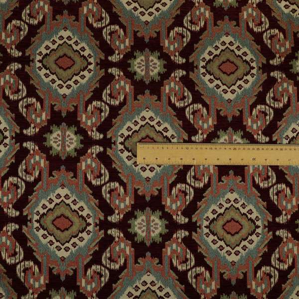 Mazahua Tribal Theme Damask Intricate Pattern Burgundy Coloured Chenille Fabric JO-1456 - Roman Blinds