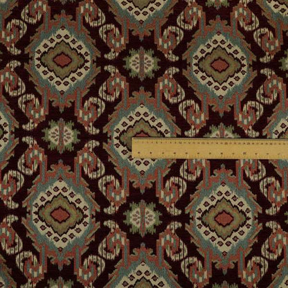 Mazahua Tribal Theme Damask Intricate Pattern Burgundy Coloured Chenille Fabric JO-1456 - Roman Blinds