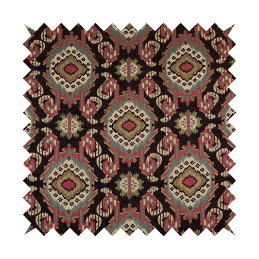 Mazahua Tribal Theme Damask Intricate Pattern Purple Coloured Chenille Fabric JO-1458
