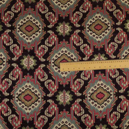 Mazahua Tribal Theme Damask Intricate Pattern Purple Coloured Chenille Fabric JO-1458 - Roman Blinds