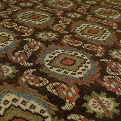 Mazahua Tribal Theme Damask Intricate Pattern Brown Coloured Chenille Fabric JO-1459 - Made To Measure Curtains