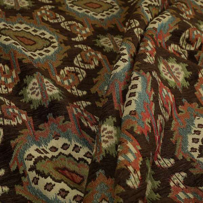 Mazahua Tribal Theme Damask Intricate Pattern Brown Coloured Chenille Fabric JO-1459 - Roman Blinds