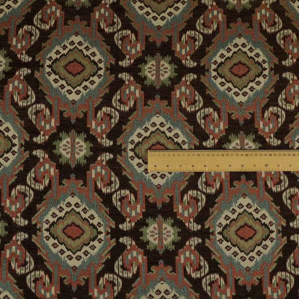 Mazahua Tribal Theme Damask Intricate Pattern Brown Coloured Chenille Fabric JO-1459 - Roman Blinds