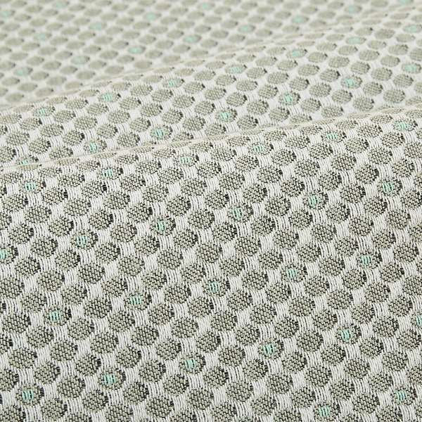 Uzbek Decorative Geometric Small Circular Pattern Green Teal White Colour Soft Chenille Fabric JO-146 - Roman Blinds