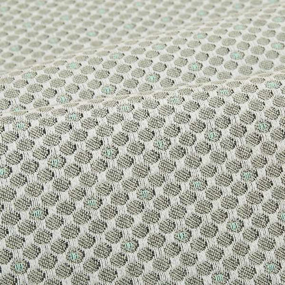 Uzbek Decorative Geometric Small Circular Pattern Green Teal White Colour Soft Chenille Fabric JO-146 - Made To Measure Curtains