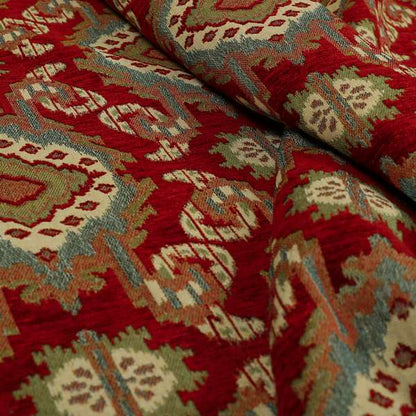 Mazahua Tribal Theme Damask Intricate Pattern Red Coloured Chenille Fabric JO-1460 - Roman Blinds